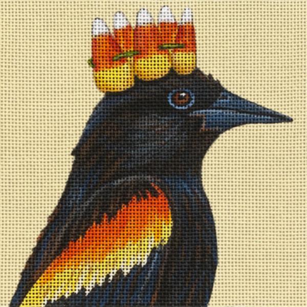 click here to view larger image of Ian - Blackbird w/Candy Corn (hand painted canvases)
