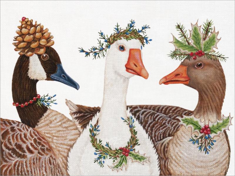 click here to view larger image of Festive Geese (hand painted canvases)
