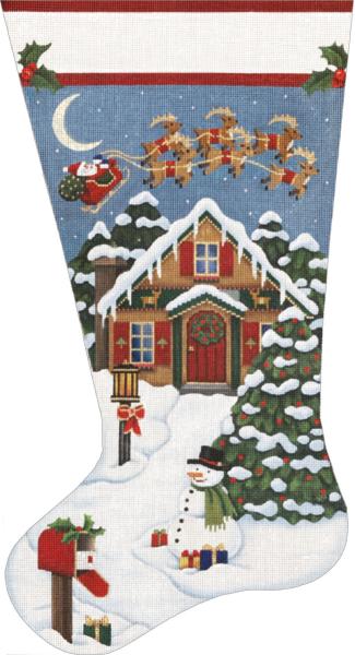 click here to view larger image of Christmas House Santa Stocking (hand painted canvases)