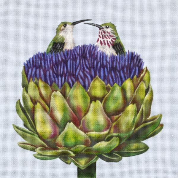 click here to view larger image of Artichoke and Hummingbirds (hand painted canvases)