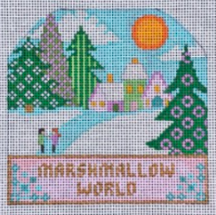 click here to view larger image of It's a Marshmallow World Ornament - 3 Houses (hand painted canvases)