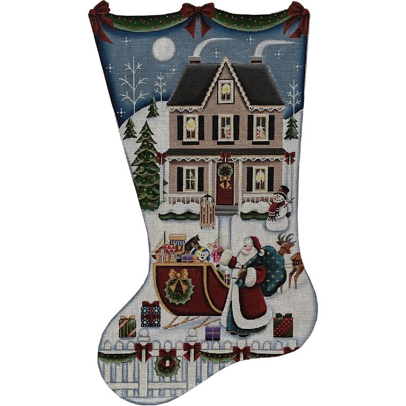 click here to view larger image of Santas Arrival Stocking - 18M (hand painted canvases)