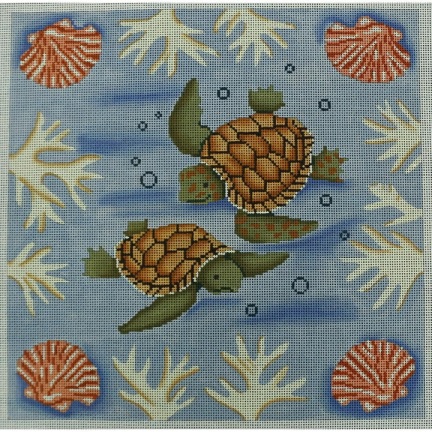 click here to view larger image of Sea Turtle and Shells (hand painted canvases)