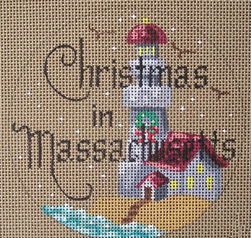click here to view larger image of Christmas in Massachusetts Ornament (hand painted canvases)
