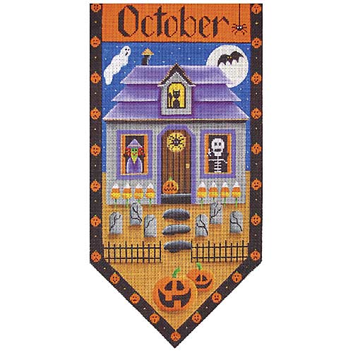 click here to view larger image of Halloween Cottage Banner (hand painted canvases)