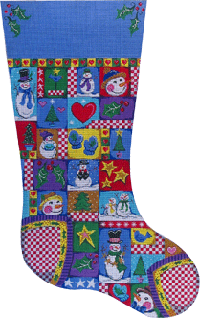 click here to view larger image of Snowman Patchwork Stocking (hand painted canvases)