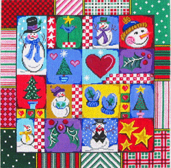 click here to view larger image of Patchwork Square, with Snowman Pillow (hand painted canvases)