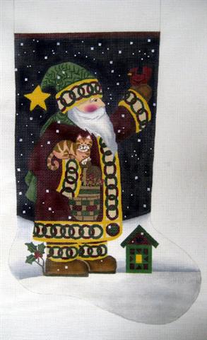 click here to view larger image of Homespun Santa Stocking (hand painted canvases)