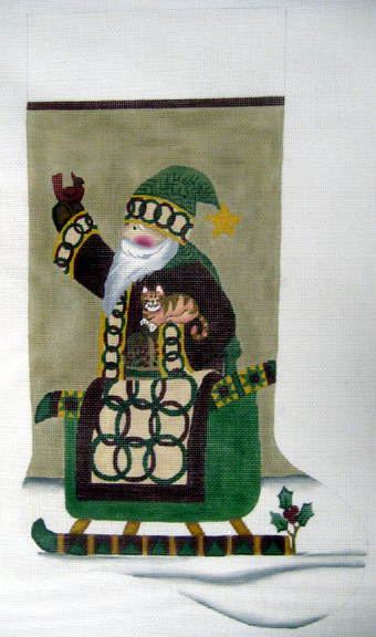 click here to view larger image of Santa and Sleigh Stocking (hand painted canvases)