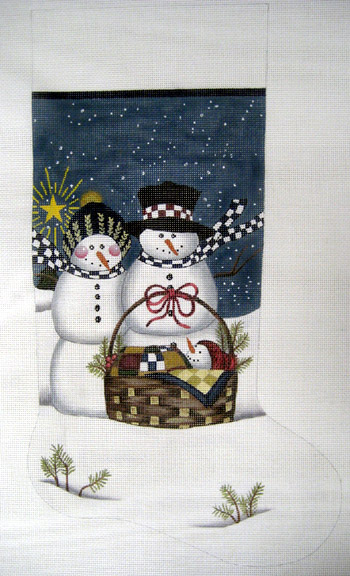 click here to view larger image of Snow Family Stocking (hand painted canvases)