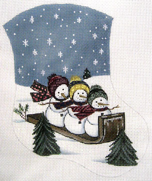 click here to view larger image of Snowmen on Sled - Mini Sock (hand painted canvases)
