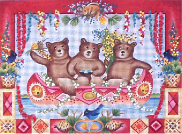 click here to view larger image of Three Bears in a Canoe (hand painted canvases)