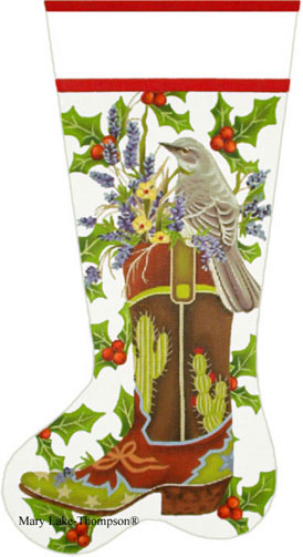 click here to view larger image of Mocking Bird Boot Stocking (hand painted canvases)