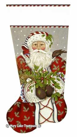 click here to view larger image of Holly Santa Stocking (hand painted canvases)