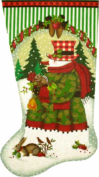 click here to view larger image of Forest Snowman Stocking (hand painted canvases)