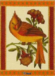 click here to view larger image of Vintage Bird Ornament - Yellow Cardinal (hand painted canvases)