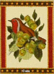 click here to view larger image of Vintage Bird Ornament - Red Throat (hand painted canvases)