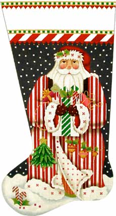click here to view larger image of Candy Cane Santa Stocking (hand painted canvases)