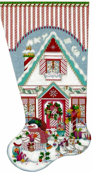 click here to view larger image of Peppermint Stick House Stocking (hand painted canvases)