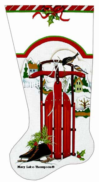 click here to view larger image of Red Sled Sock (hand painted canvases)