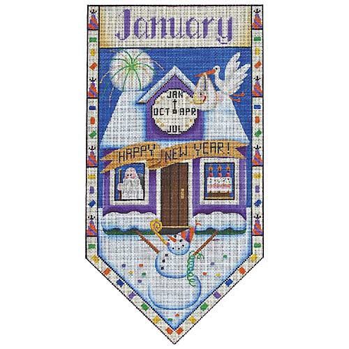 click here to view larger image of January Cottage Banner (hand painted canvases)