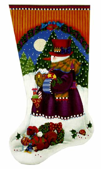 click here to view larger image of Fancy Snowman Stocking (hand painted canvases)