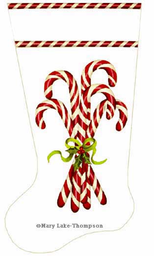 click here to view larger image of Candy Cane Sock (hand painted canvases)