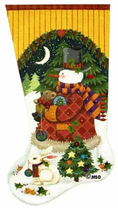 click here to view larger image of Old Fashioned Snowman Stocking (hand painted canvases)