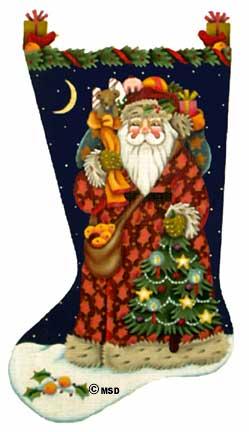 click here to view larger image of Old Fashioned Santa Stocking (hand painted canvases)