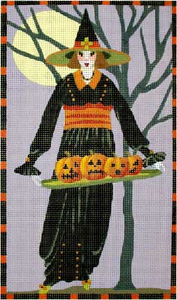 click here to view larger image of Witch with Pumpkin Tray (hand painted canvases)