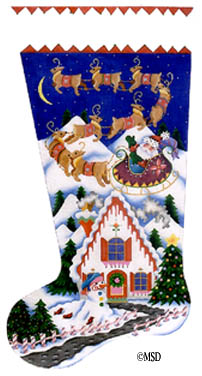 click here to view larger image of Snowy Chalet Stocking (hand painted canvases)