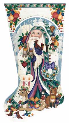 click here to view larger image of Woodland Winter Santa Stocking (hand painted canvases)