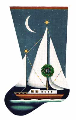 click here to view larger image of Sailboat w/Wreath Stocking (hand painted canvases)