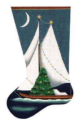 click here to view larger image of Sailboat w/Tree Stocking (hand painted canvases)