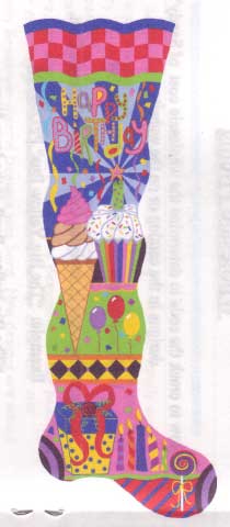 click here to view larger image of Happy Birthday Stocking, The (hand painted canvases)