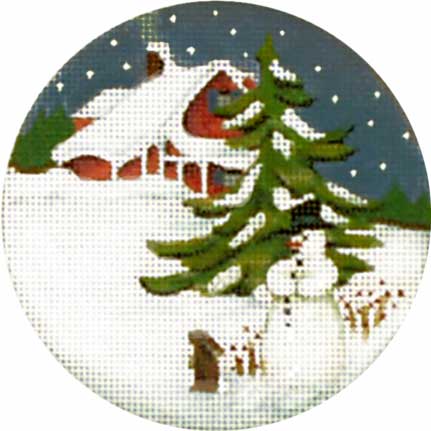 click here to view larger image of Snowman Cottage Ornament (hand painted canvases)