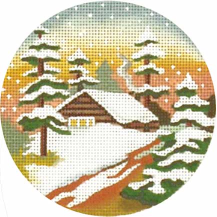 click here to view larger image of Winter Sunset Cottage Ornament (hand painted canvases)