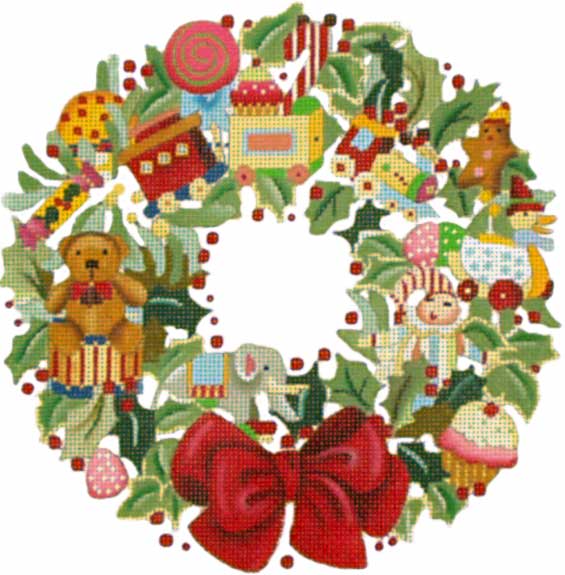 click here to view larger image of Toy Wreath (hand painted canvases)
