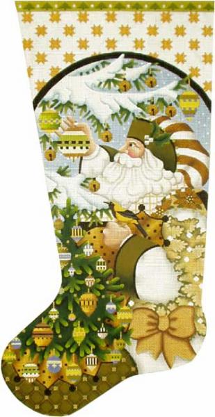 click here to view larger image of Golden Santa Sock (hand painted canvases)