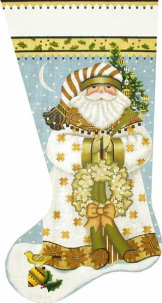 click here to view larger image of Golden Santa Stocking (hand painted canvases)