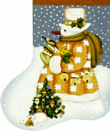 click here to view larger image of Golden Snowman Mini Stocking (hand painted canvases)