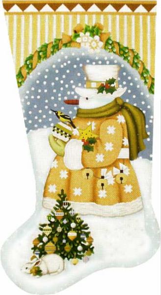 click here to view larger image of Golden Snowman Sock (hand painted canvases)