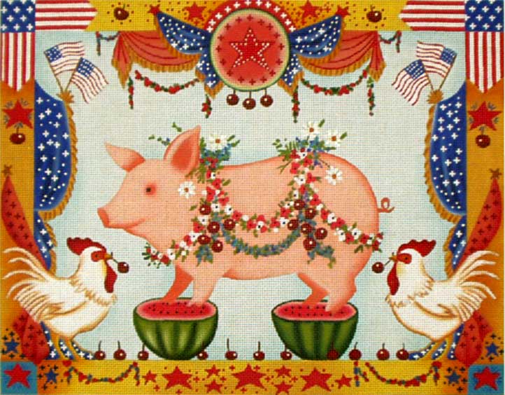 click here to view larger image of 4th of July Pig (hand painted canvases)