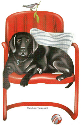 click here to view larger image of Black Lab Red Chair (hand painted canvases)