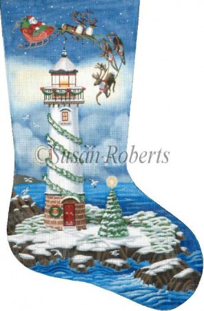 click here to view larger image of Santa and Lighthouse Stocking (hand painted canvases)