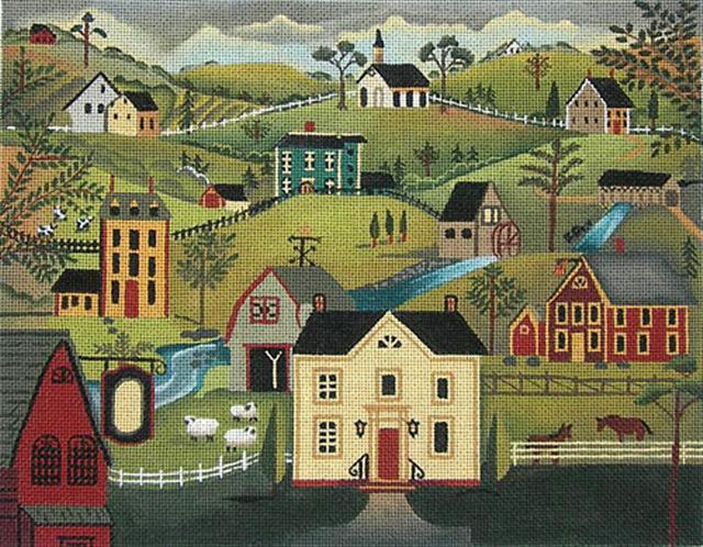 click here to view larger image of Village Scene - Karen Cruden (hand painted canvases)