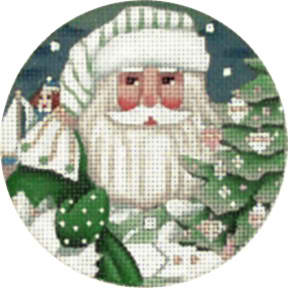 click here to view larger image of Green Santa Face Ornament (hand painted canvases)