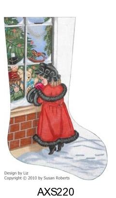 click here to view larger image of Victorian Shopper Girl Stocking (hand painted canvases)