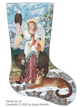 click here to view larger image of Angel and Animals Stocking (hand painted canvases)