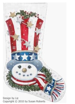 click here to view larger image of Patriotic Snowman Stocking - 18ct (hand painted canvases)